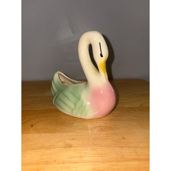 Vintage Ceramic Shawnee Swan Planter Ceramic Pottery Pastel Pink/Green Cream - Picture 1 of 8